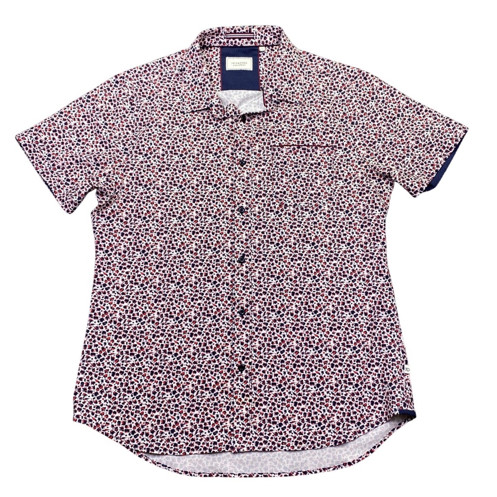 7 Diamonds Brushstroke 4-Way Stretch Short Sleeve Button Down Shirt Mens Medium